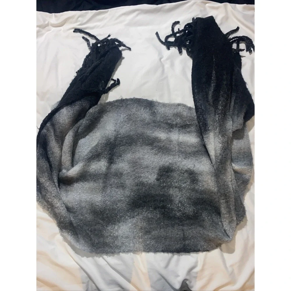 Y2K Chunky Scarf Steve Madden Black To Gray Tie Dye Ombre Over 6' Long‎